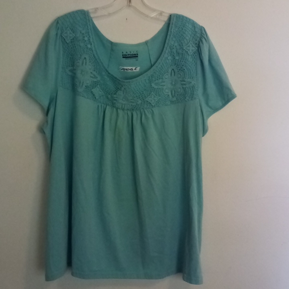 3X Lace detail turquoise light blue top - Picture 1 of 5